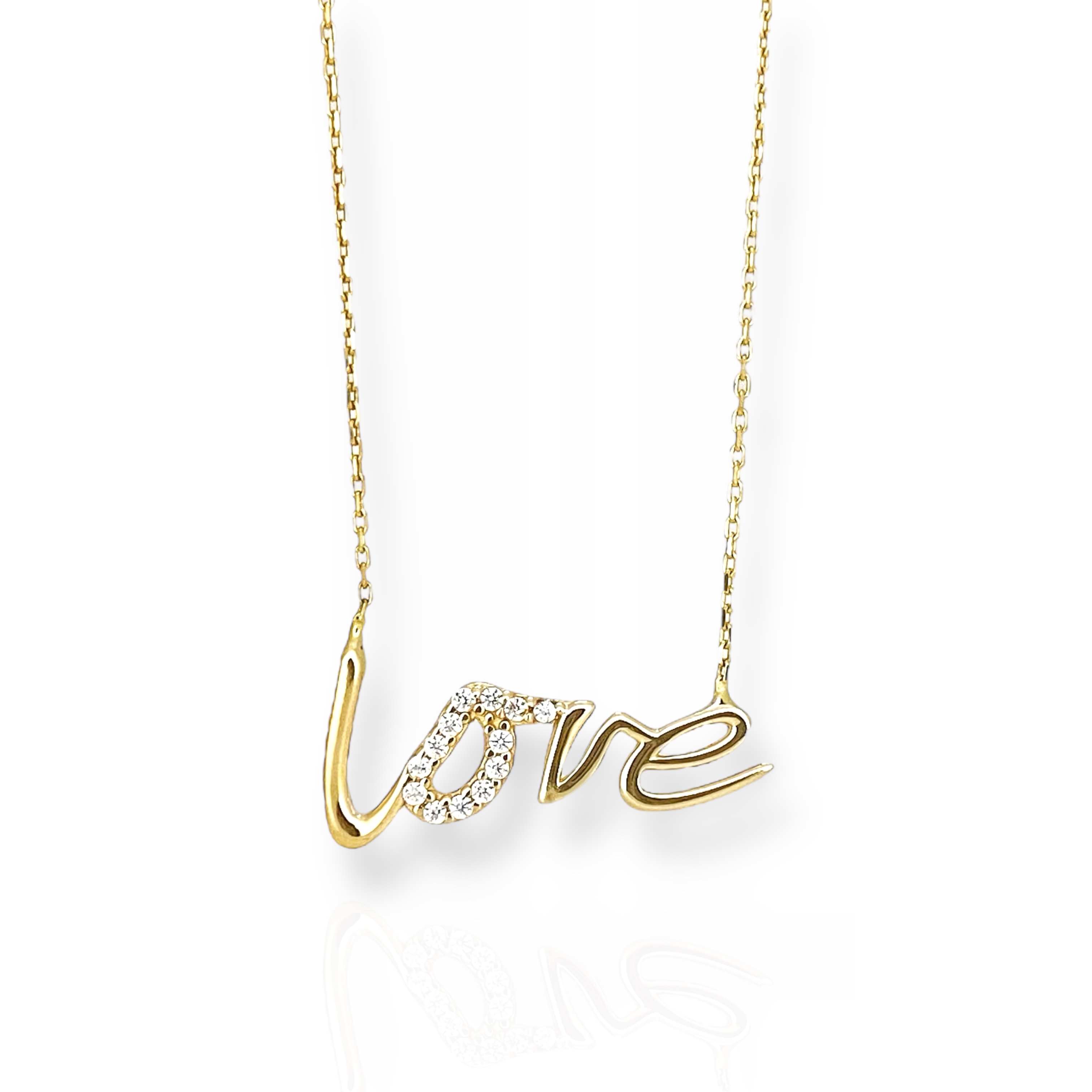 שרשרת זהב 14K תליון love משובץ זירקונים שרשרת זהב 14K תליון love משובץ זירקונים